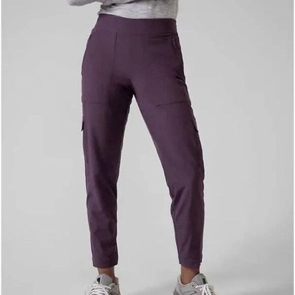 Athleta Chelsea Cargo Lined Pants 12T Tall Purple Straight Leg Pockets 31” Ankle - Picture 1 of 13